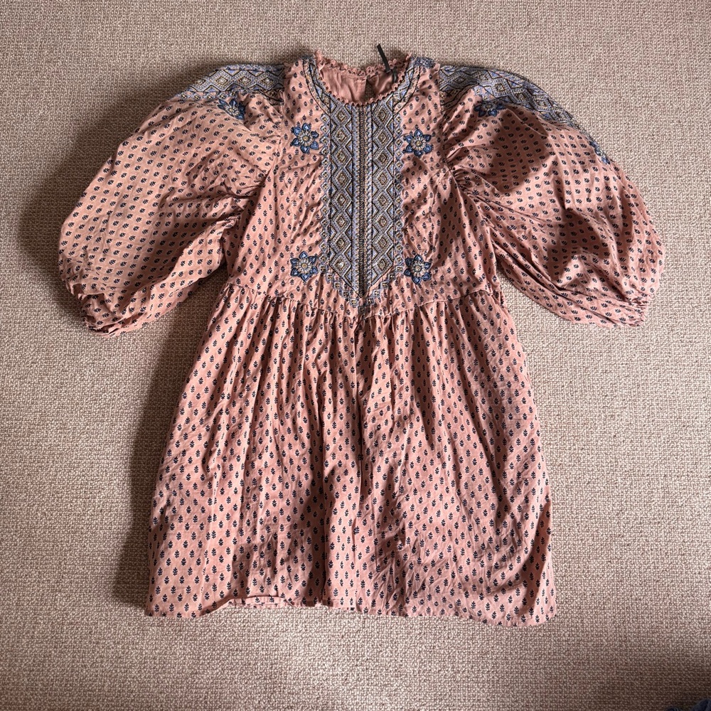 Anthropologie Bohemian Pink and Blue Patterned Dress